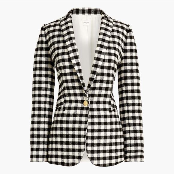J. CREW Wool-Blend One Button Blazer Buffalo Check Plaid Black White Sz 10 {200} - Picture 1 of 7